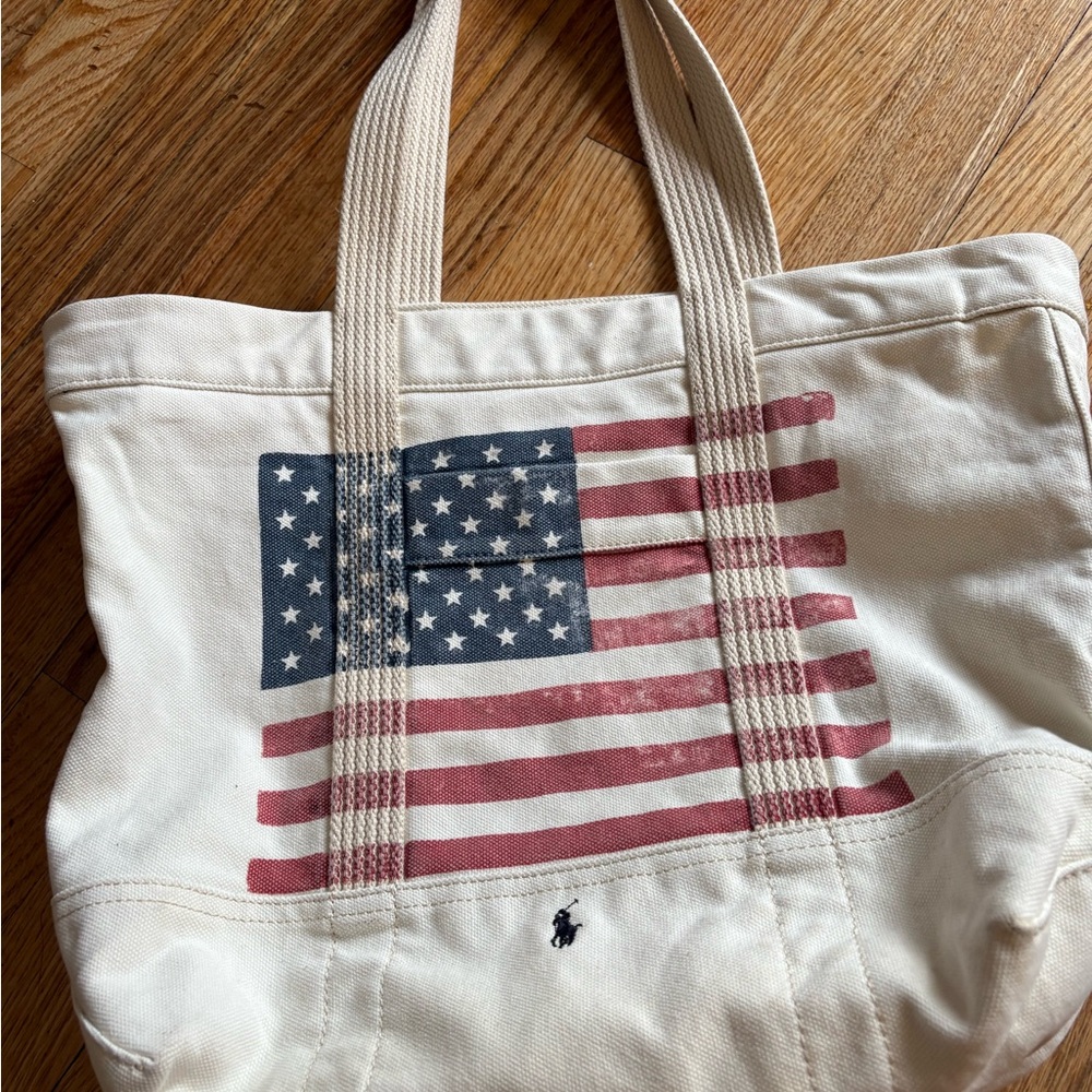 Ralph Lauren Cream Canvas Tote with Flag Print